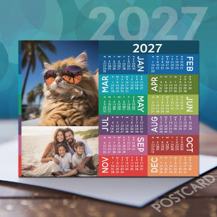 2027 Calendar - Photo Collage Colourful Background Postcard