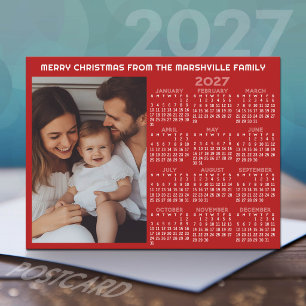 2027 Calendar - Photo Year View Modern Holiday Postcard
