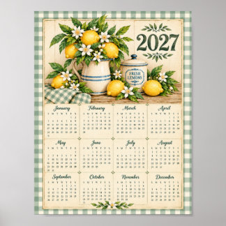 2027 Calendar Poster(Gingham and Lemons) Poster