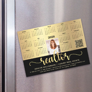 2027 Calendar Realtor Black Gold QR Code Magnet