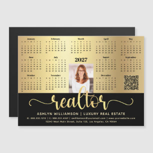 2027 Calendar Realtor Black Gold QR Code Magnet