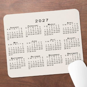 2027 Calendar Simple Beige and Black Mouse Pad