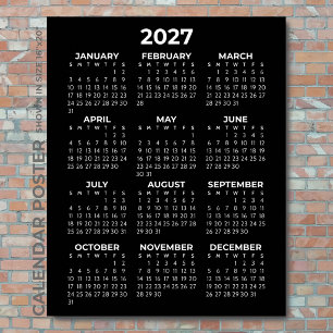 2027 Calendar Simple Elegant Black and White Wall Poster
