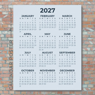 2027 Calendar Simple Modern Dusty Blue Wall Poster