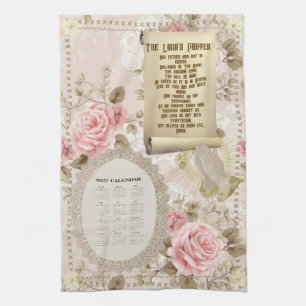 2027 Calendar Towel The Lord's Prayer Pink Roses