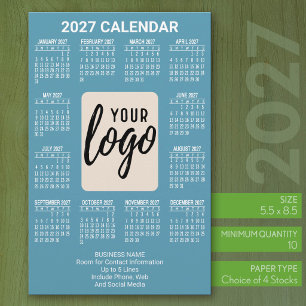 2027 Calendar Vertical Logo Business Contact Blue Stationery