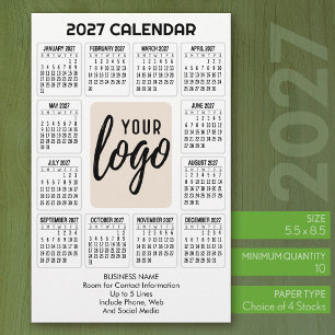 2027 Calendar Vertical Logo Business Contact White Stationery