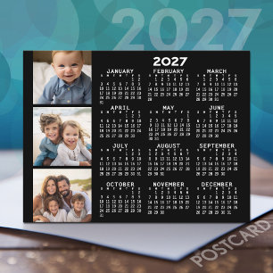 2027 Calendar with 3 Photo Collage - black Postcard