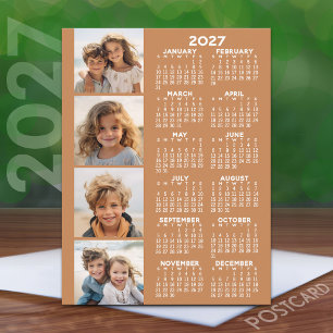 2027 Calendar with 4 Photo Collage - Terra Cotta Postcard