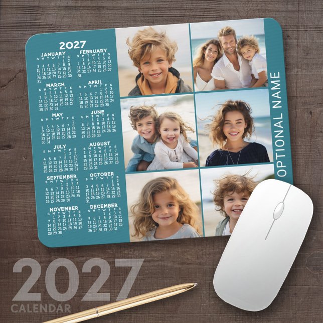 2027 Calendar with 6 Photo Collage Mouse Pad (2027 Calendar Mousepad)