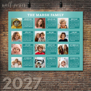 2027 Calendar with a Picture for Each Month - Aqua Poster
