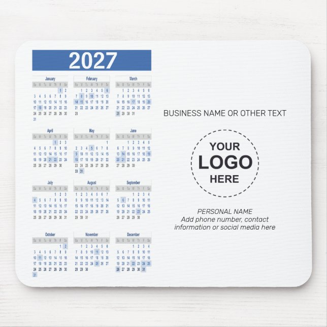 2027 Calendar with logo, Contact Information Mouse Pad (Front)