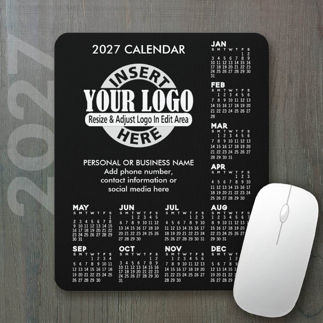 2027 Calendar with logo Contact Information Mouse Pad (2027 Calendar on a mousepad - add your logo)