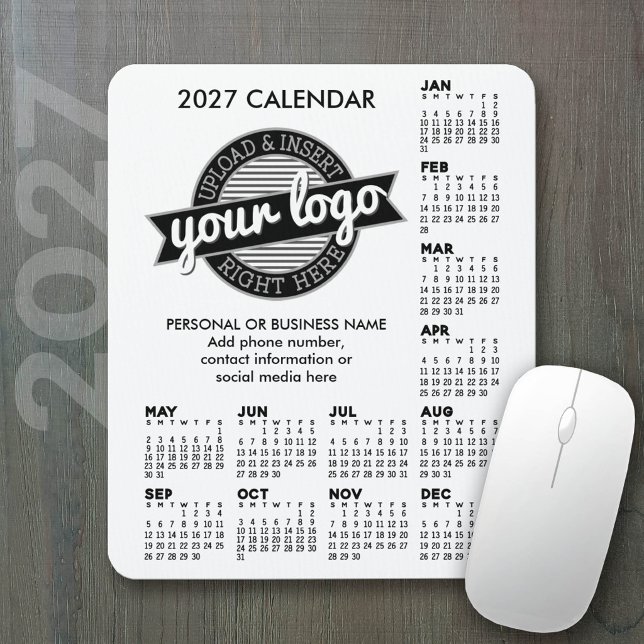 2027 Calendar with logo Contact Information Mouse Pad (2027 Calendar on a mousepad - add your logo)