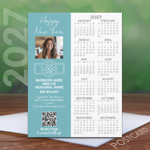 2027 Calendar with logo, QR Code, Photo and More Postcard