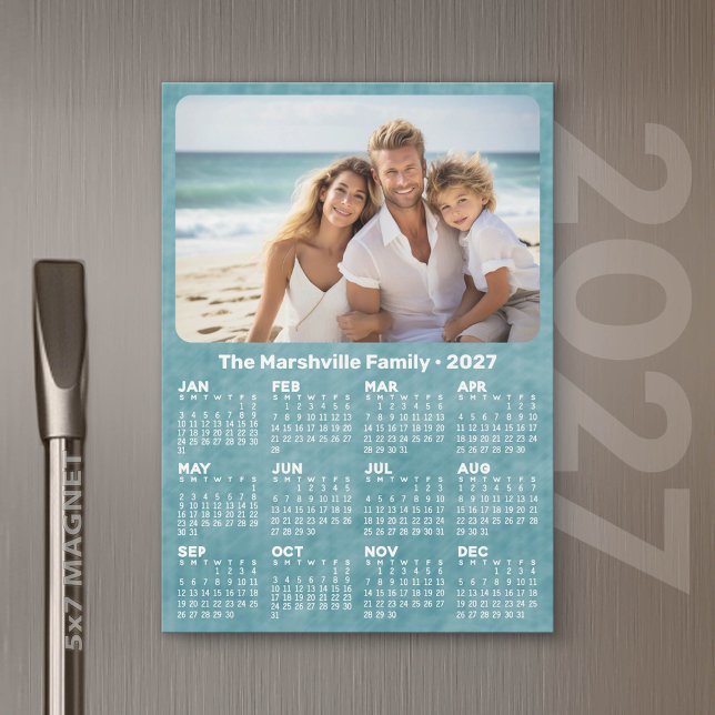 2027 Calendar with Photo Custom Text Magnetic Card (Custom 2027 Calendar Magnet with Photo and Text)