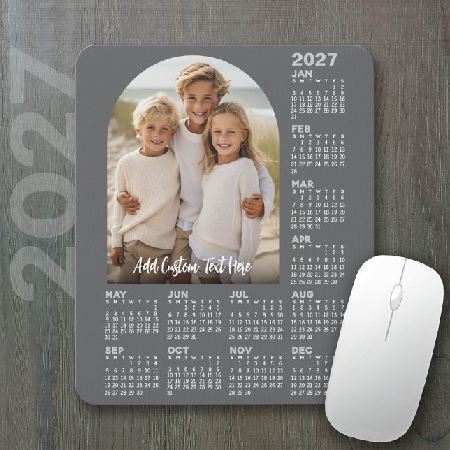 2027 Calendar with Photo - Modern Arch Mouse Pad (2027 Calendar on a mousepad - add your photos)