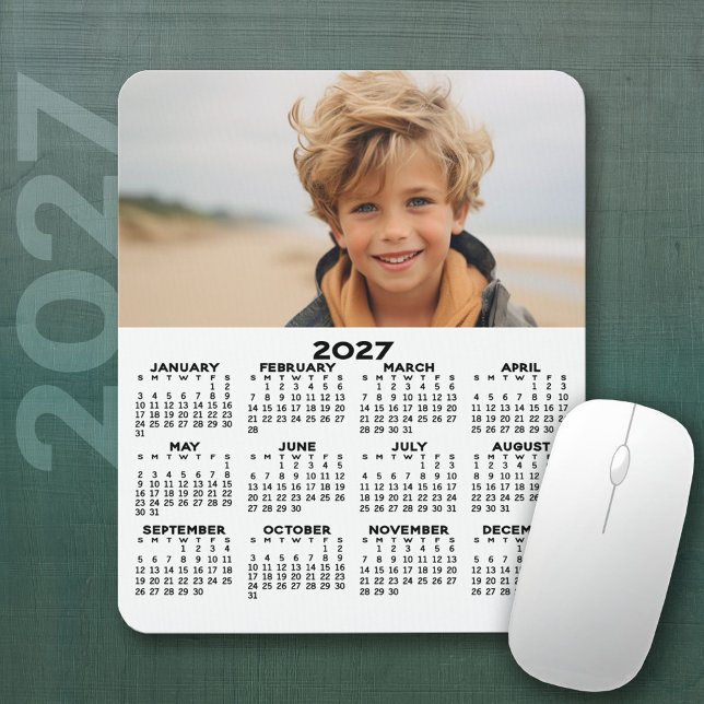 2027 Calendar with Photo - Year View Vertical Mouse Pad (2027 Calendar Mousepad)