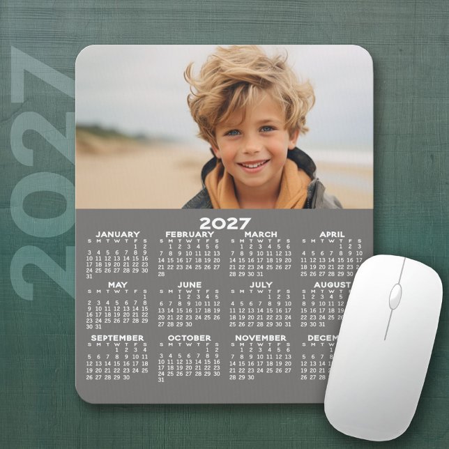2027 Calendar with Photo - Year View Vertical Mouse Pad (2027 Calendar Mousepad)