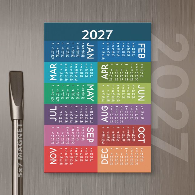 2027 Calendar - Year with funky colourful months (2027 Calendar)