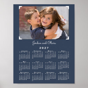 2027 Calendar Your Photo and Name Navy Blue Poster