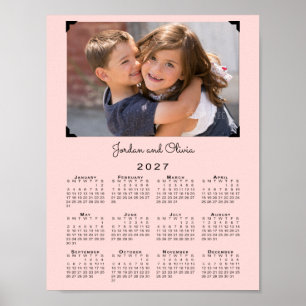 2027 Calendar Your Photo and Name Pink Poster