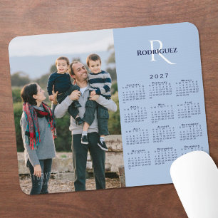 2027 Calendar Your Photo Monogram Name Light Blue Mouse Pad