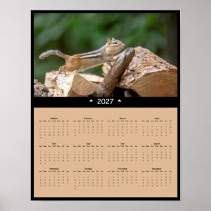 2027 Chipmunk Wall Calendar - Tiny Woodland Friend Poster
