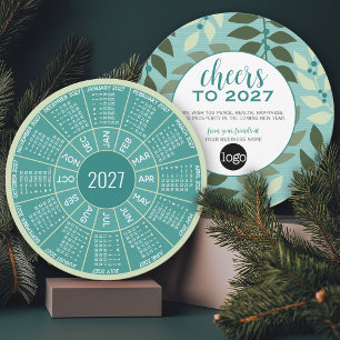 2027 Circle Calendar Logo Green Aqua Professional Holiday Card