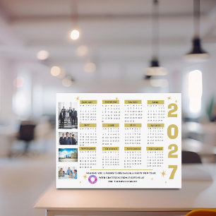2027 Corporate Calendar Company Photo Gold Stars Holiday Postcard