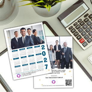 2027 Corporate Calendar Company Photo Logo QR Code Holiday Postcard