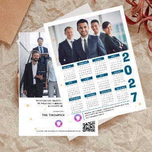 2027 Corporate Calendar QR Code Company Photo Holiday Postcard