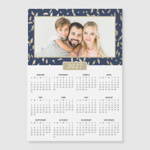2027 Custom Photo Navy Gold Magnetic Calendar