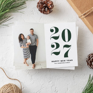 2027 Dark Green Bold Typography New Year Photo Holiday Card