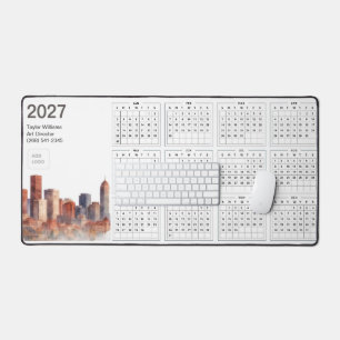 2027 Denver Skyline Business Logo Minimalist Brown Desk Mat