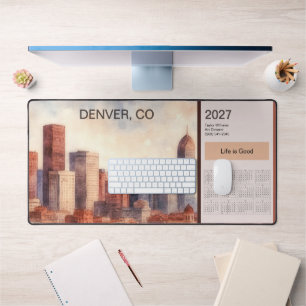 2027 Denver Skyline Calendar Brown Decor Desk Mat