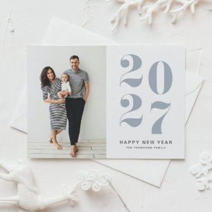 2027 Dusty Blue Bold Typography New Year Photo Holiday Card