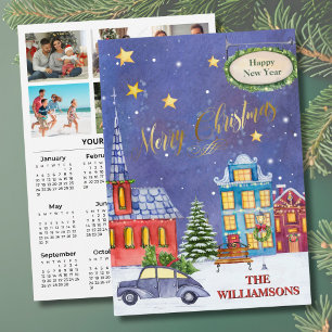 2027 Festive 6 Photo Personalised 2027 Calendar  Holiday Card