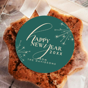 2027 Festive Stylish Chic Typography Teal New Year Classic Round Sticker