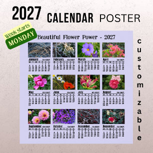 2027 Flower Photo Calendar - Monday Week  Poster