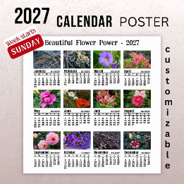 2027 Flower Photo Calendar - Sunday Week Poster