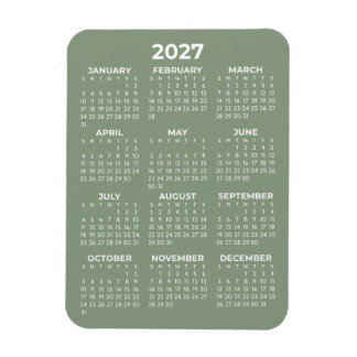 2027 Full Year Calendar Basic Mini Sage Green Magnet