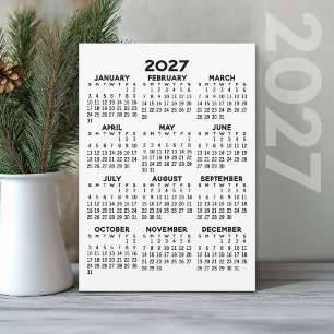 2027 Full Year View Calendar - Basic Minimal Holiday Card