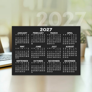 2027 Full Year View Calendar - horizontal Black Holiday Card