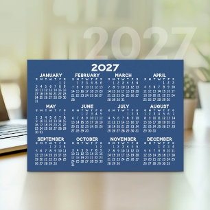 2027 Full Year View Calendar - horizontal Blue Holiday Card