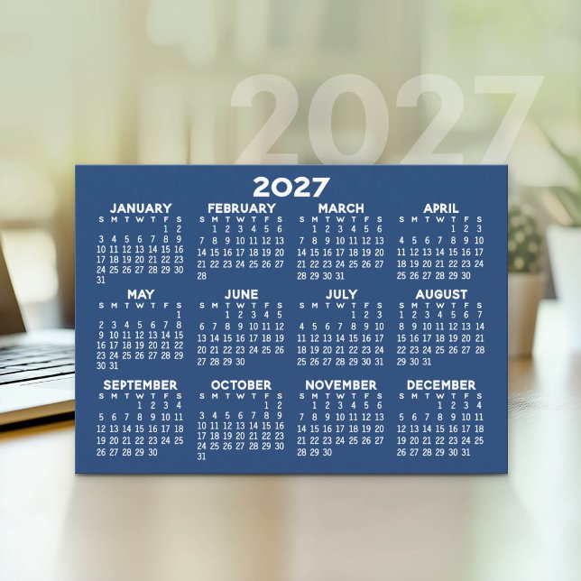 2027 Full Year View Calendar - horizontal Blue Holiday Card (2027 calendar as a holiday card)