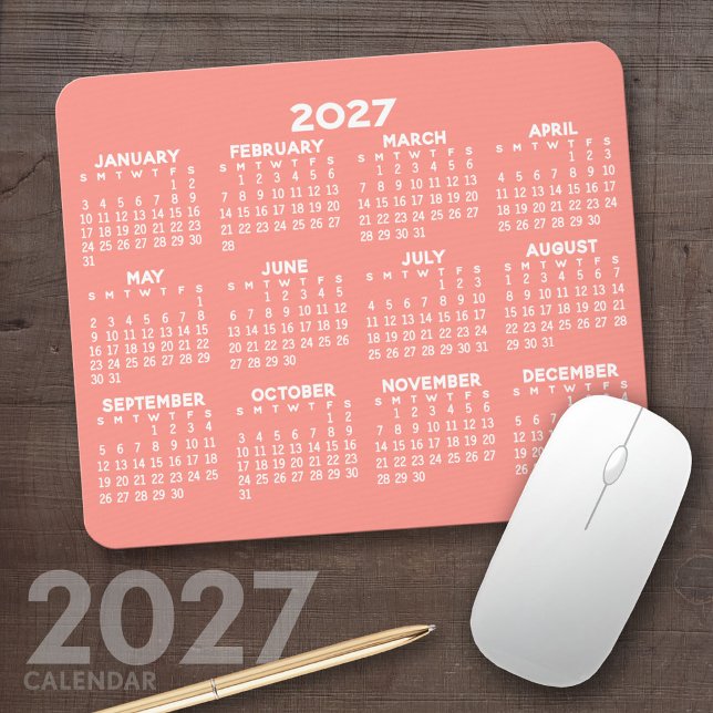 2027 Full Year View Calendar - horizontal Mouse Pad (2027 Calendar Mousepad)