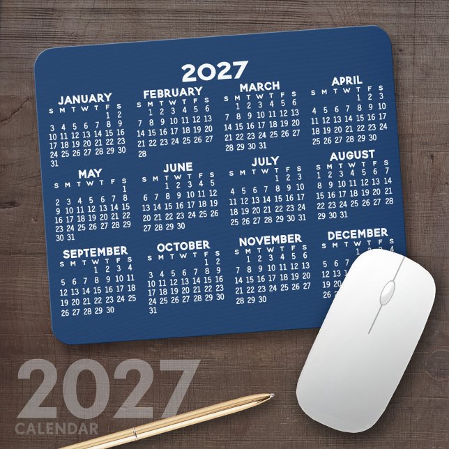 2027 Full Year View Calendar - horizontal Mouse Pad (2027 Calendar Mousepad)