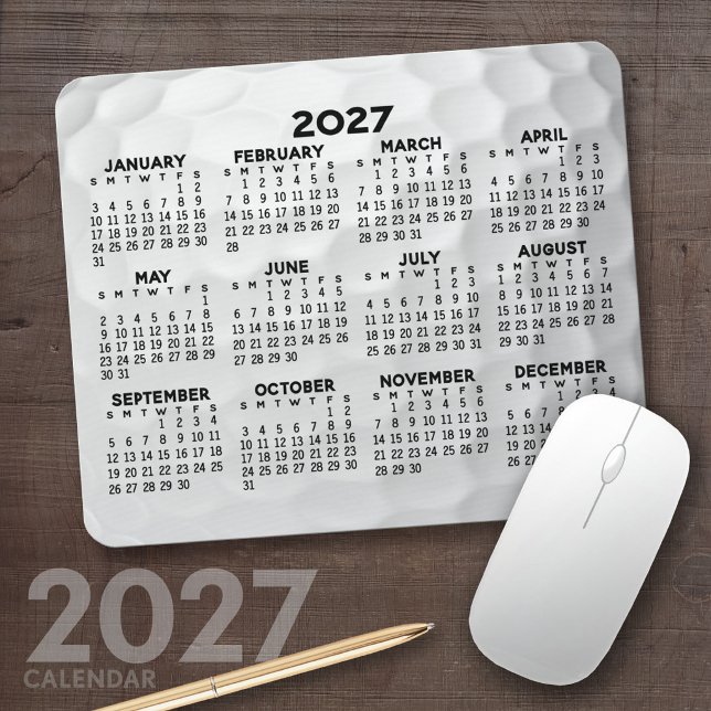 2027 Full Year View Calendar - horizontal Mouse Pad (2027 Calendar Mousepad)