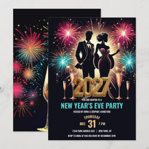 2027 Glamourous New Year's Eve Party Fireworks Invitation